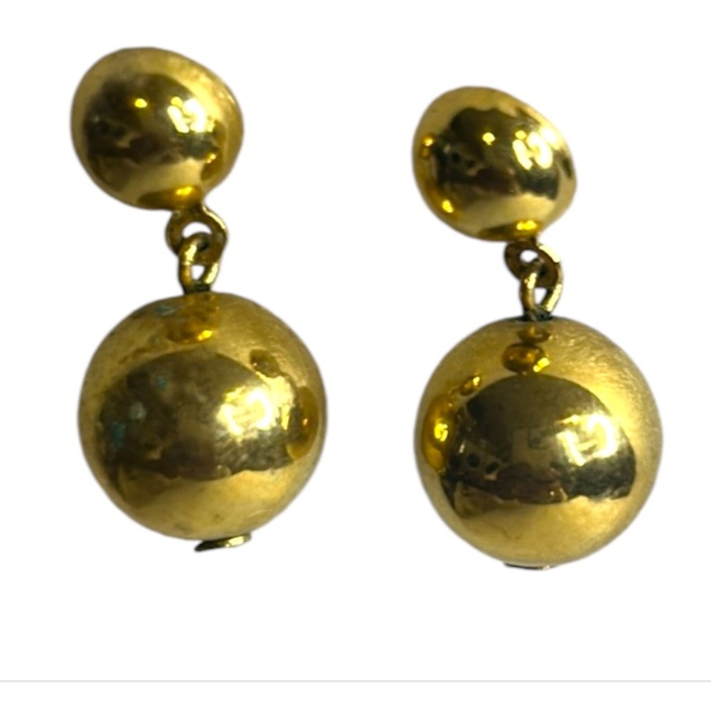 Vintage 80s Gold Round Drop Earrings Pierced Gold Plated has post back size 1"
